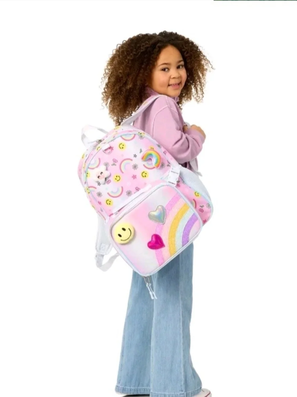 Kids Rainbow Smiley Backpack with Matching Headphones - Pink